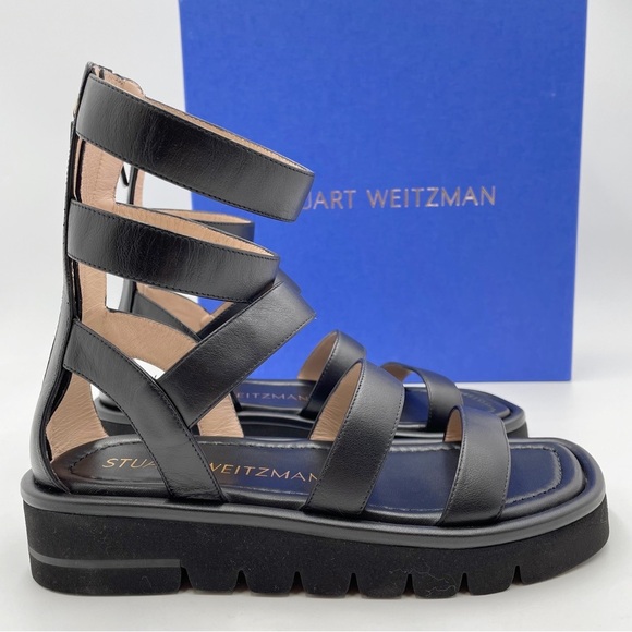 Stuart Weitzman Gala Lift Sandal Gladiator Black Leather - Picture 2 of 16